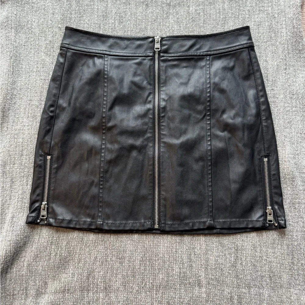 Express Black Mini Vegan Leather Skirt with Zipper Accents